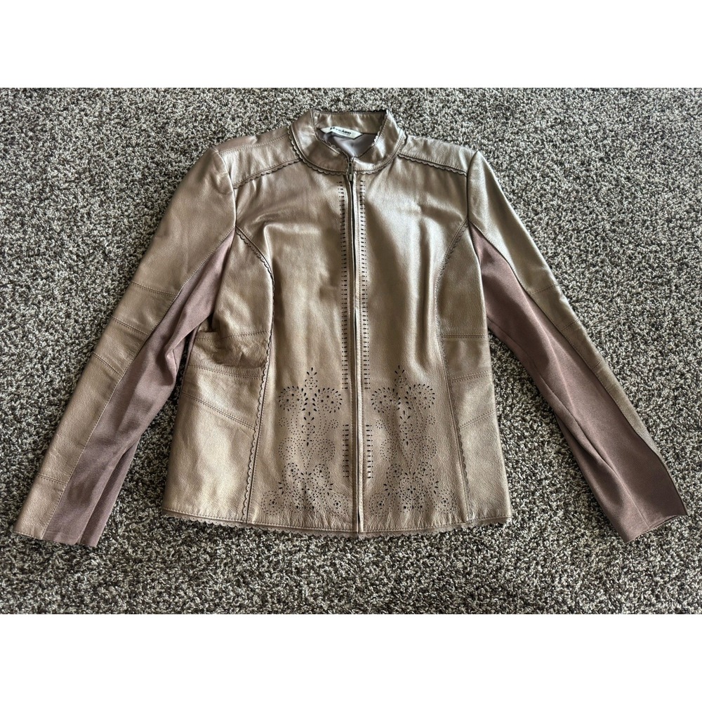 Nygard Collection Bronze Metallic Leather Laser Cut Jacket Women's M